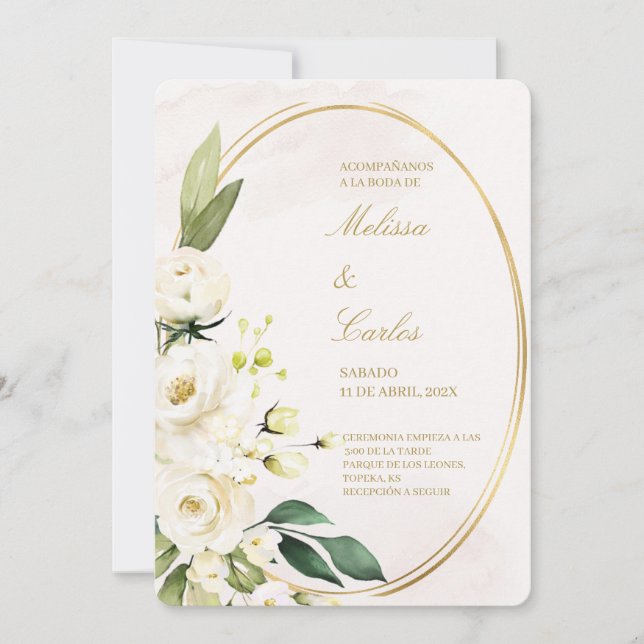 Oval wreath Spanish Wedding Invitation (Front)