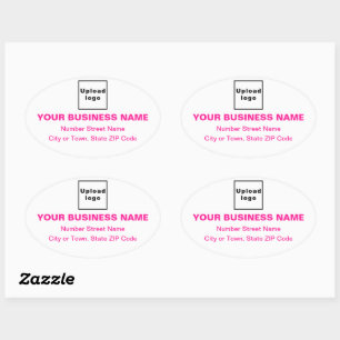 Ovale Adresse de l'entreprise Textes roses sur Sticker o
