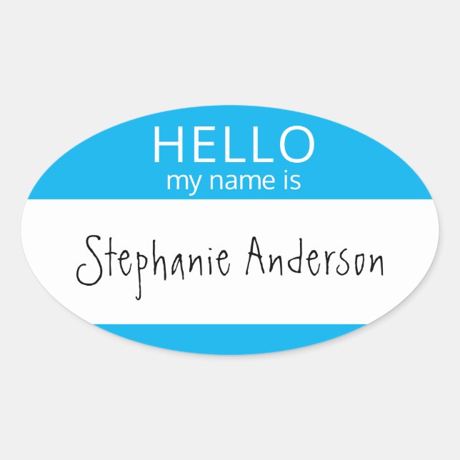 Ovale BONJOUR Personnalisé Mon Nom Est Sticker Badge (Devant)