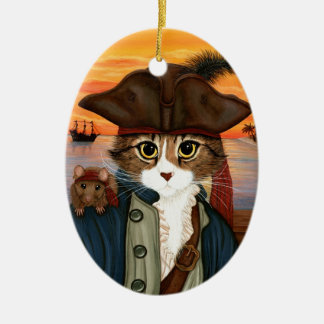 Ovale En Céramique Capitaine Lion, chat de pirate et ornement d'art