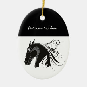 Ovale En Céramique Cheval tribal noir et blanc tête ornement personna