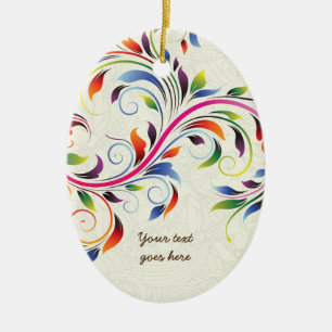 Ovale En Céramique Feuille de défilement colorée, ornement rétro fleu