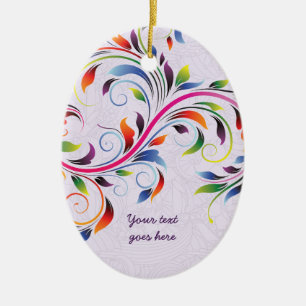 Ovale En Céramique Feuille de défilement colorée, ornement rétro fleu
