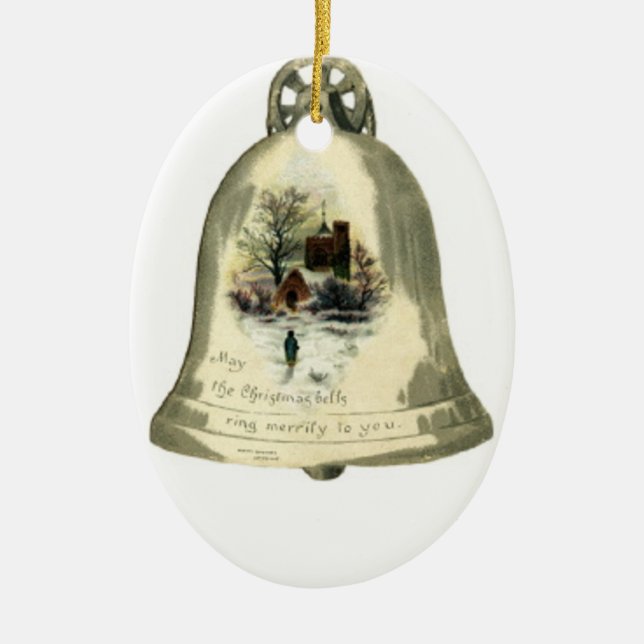 Ovale En Céramique Ornement de Bell de Noël (Devant)