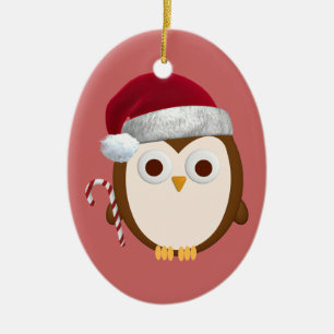 Ovale En Céramique Ornement de hibou de Noël