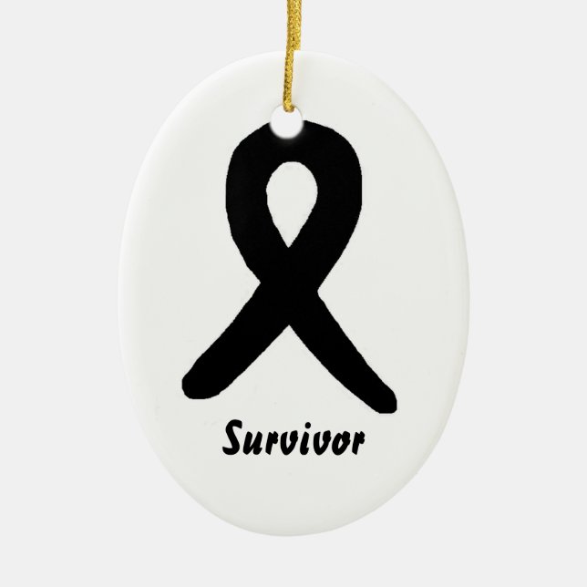 Ovale En Céramique Ornement de survivant de mélanome (Devant)