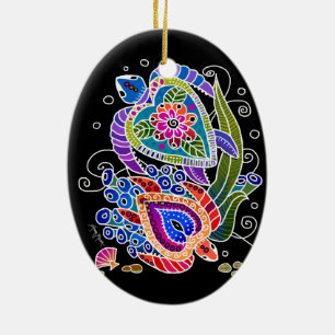 Ovale En Céramique Ornement de TORTUES de MER - arrière - plan de