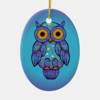 Ovale En Céramique Ornement d'ovale de lune bleue de hibou de H00t