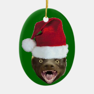 Ovale En Céramique Ornement drôle de Noël de casquette de Père No