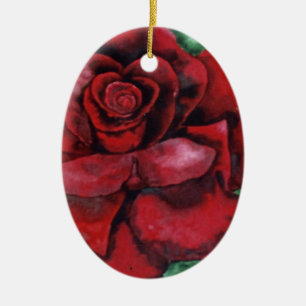 Ovale En Céramique Ornement floral "Rouge, Rose rouge"
