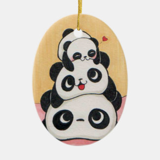 Ovale En Céramique Ornement heureux de famille de panda