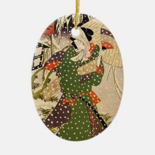 Ovale En Céramique Ornement japonais vintage de Noël