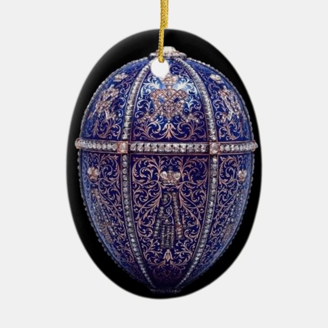 Ovale En Céramique Ornement orné de bijoux bleu d'oeufs (Devant)