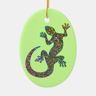 Ovale En Céramique Ornement psychédélique de conception de Gecko de