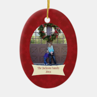 Ovale En Céramique Ornement rouge de photo de vacances de Noël de