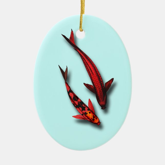 Ovale En Céramique Ornement rouge de poissons de Koi (Devant)