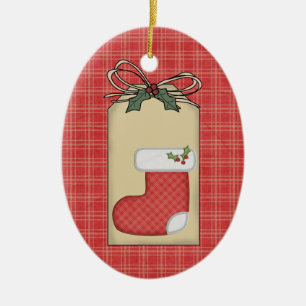 Ovale En Céramique Ornement rouge d'étiquette de cadeau de plaid de
