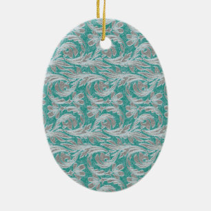 Ovale En Céramique Vagues métalliques, ORNEMENT OVAL Blanc-Maritime