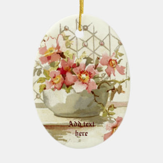 Ovale En Céramique Vase aux roses roses vintages aquarelle ornement