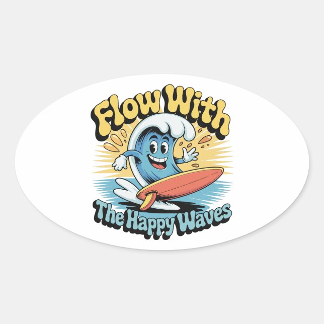 Ovale Flow With The Happy Waves Waterproof Sticker (Devant)