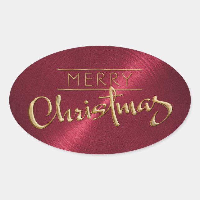 Ovale Gold Joyeux Sticker rouge de Noël Revêtement embou (Devant)