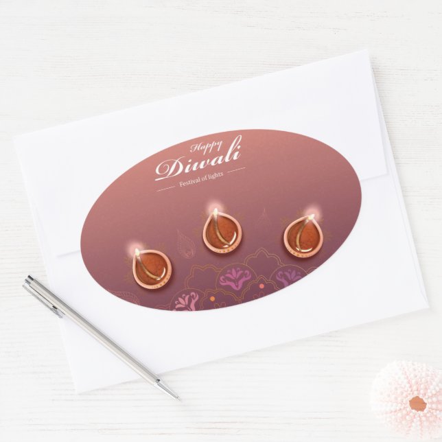 Ovale Happy Diwali Oval Sticker (Enveloppe)