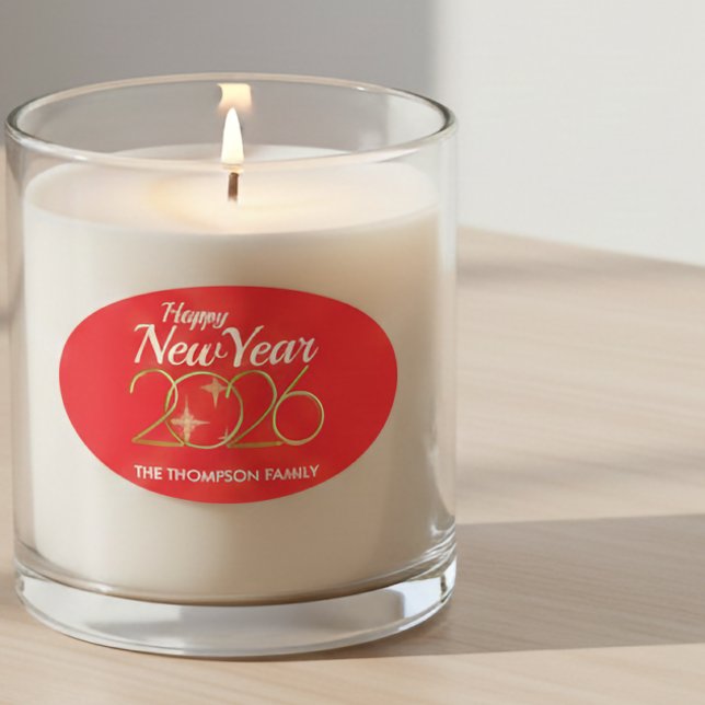 Ovale Happy New Year 2026 Personalized Oval Sticker (Créateur téléchargé)