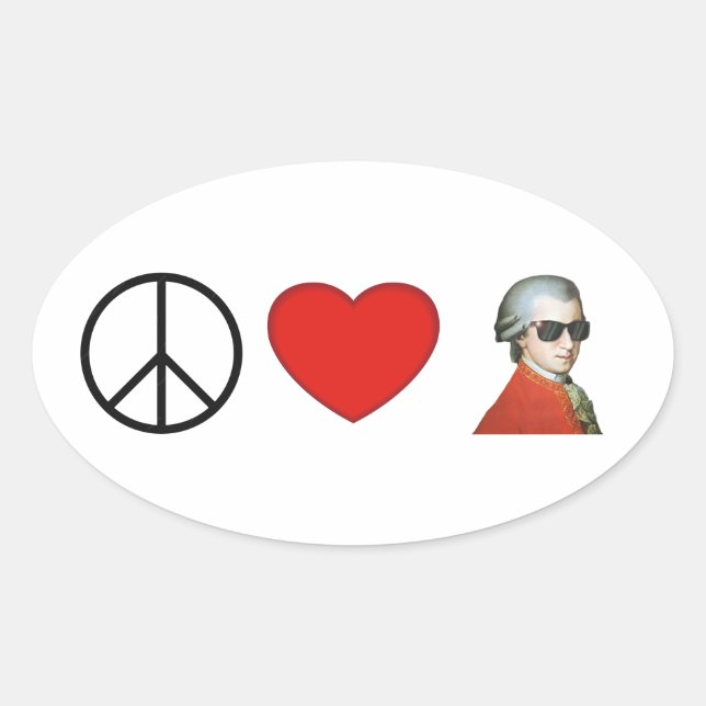 Ovale Paix, Amour, Mozart - sticker pour les mélomanes ! (Devant)