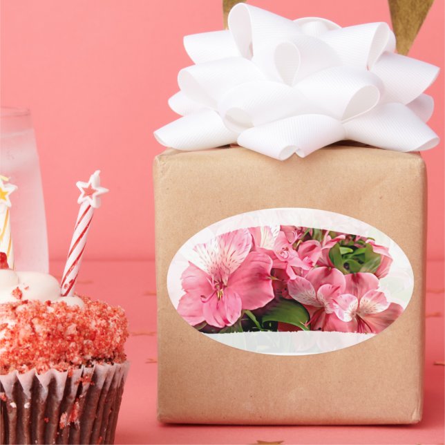 Ovale Pretty Pink Flower Sticker (Fête)