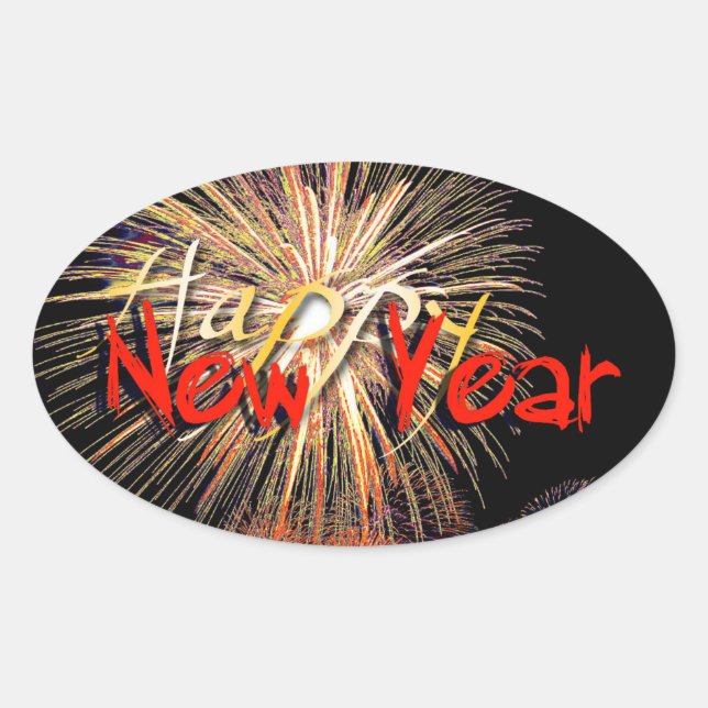 Ovale Red Fireworks Joyeux Nouvel An 2022 O Sticker (Devant)