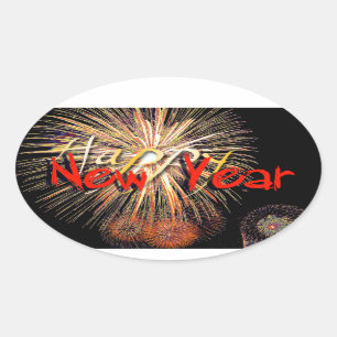 Ovale Red Fireworks Joyeux Nouvel An 2022 O Sticker
