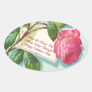 Ovale Rose vintage et message Sticker pour la fête des m