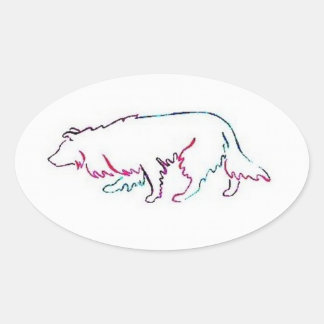 Ovale Sticker à collie de Neon Herd~Bordure