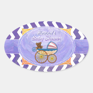 Ovale Sticker Baby shower personnalisé pour frottis bleu