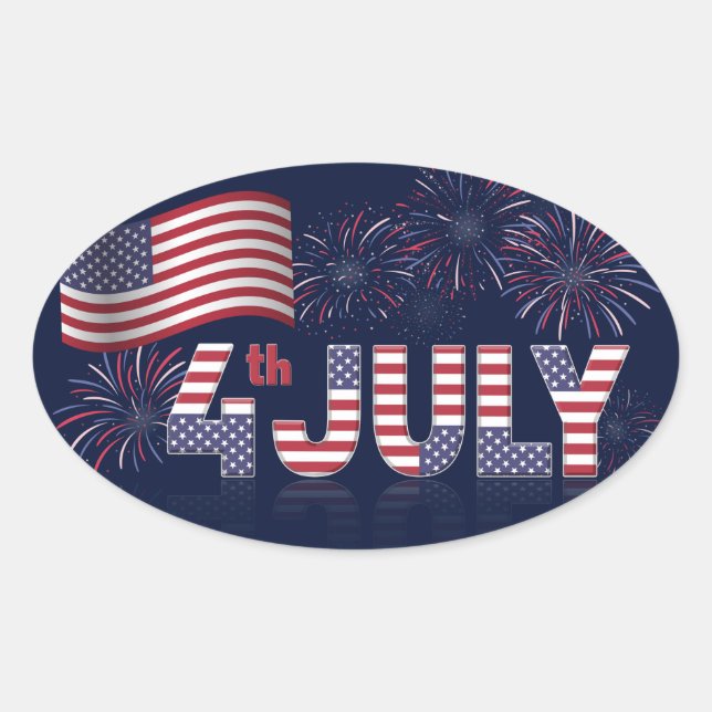 Ovale Sticker Carré du Jour de l'Indépendance (Devant)