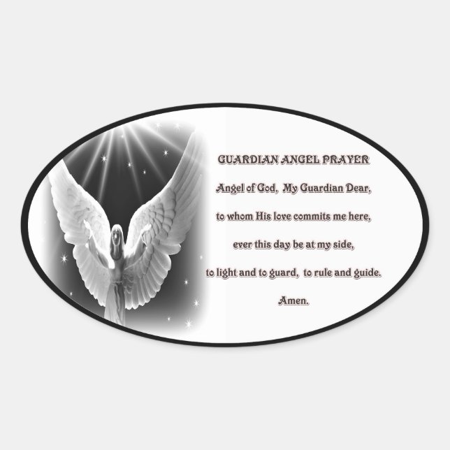 Ovale Sticker de prière Guardian Angel (Devant)