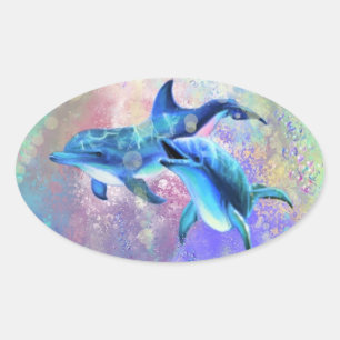 Ovale Sticker Dolphin en couple
