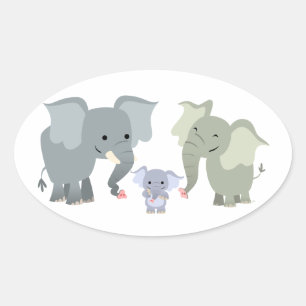 Ovale Sticker Famille Eléphant Cartoon Cute