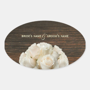 Ovale Sticker Mariage de Roses et Bois d'Écorce