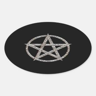 Ovale Sticker Oval Chrome Hammered Pentagram