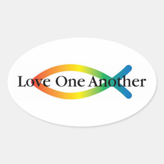Ovale Sticker Rainbow Fish Love