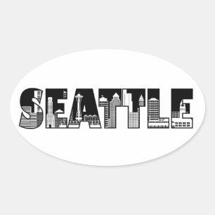 Ovale Sticker Silhouette Skyline de Seattle Washington C