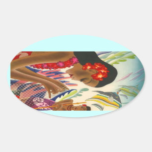 Ovale Sticker Vintage Tropical Hawaiian Islands Travel