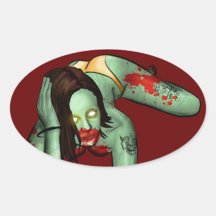 Ovale Sticker Zombie Pin-Up