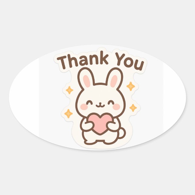 Ovale Thank You Kawaii Bunny Oval Sticker (Devant)
