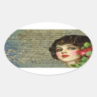 Victorian Glamor Girl avec Sticker Oval Rose Rouge