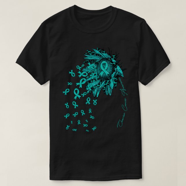 Ovarian Awareness Awareness Sunflower ribbon flowe T-Shirt (Design Front)