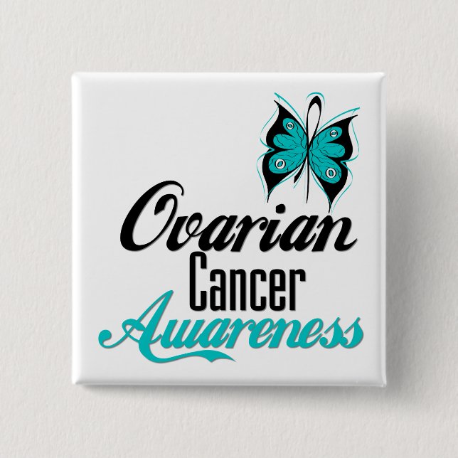 Ovarian Cancer Awareness Butterfly 2 Inch Square Button (Front)