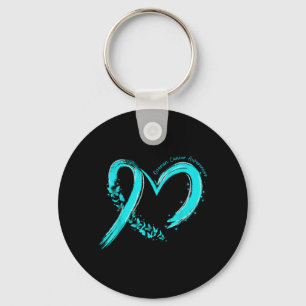 Ovarian Cancer Awareness Heart Ribbon Teal Suprt Keychain