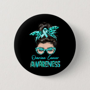 Ovarian Cancer Awareness Messy Bun Teal Ribbon 2 Inch Round Button